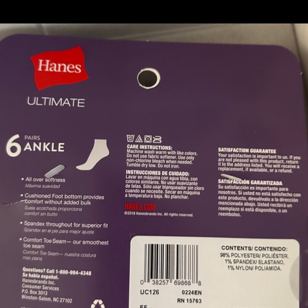 Hanes Ultimate Comfort Ankle Socks 6-Pack White NWTS - Picture 11 of 15